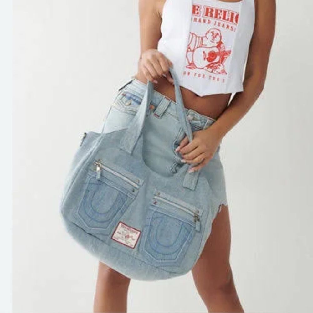 True Religion denim horseshoe tote bag purse shoulder bag satchel NWOT